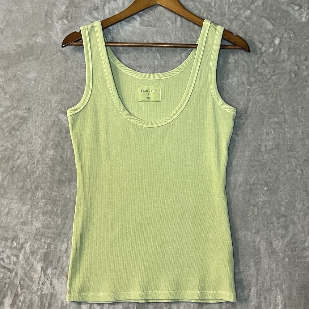 Dear John Ribbed Tank Top Women’s Small Green Stretch Scoop Neck Fitted Basic